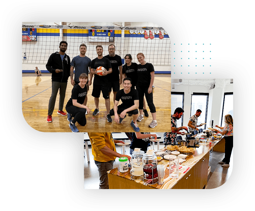 Reach company culture Reach team members collaborating and working together